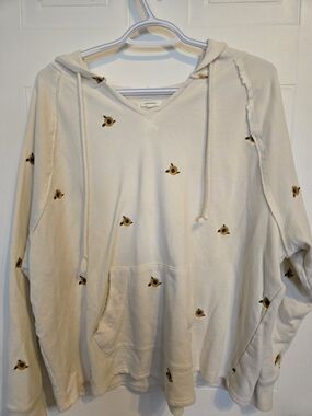 Maurices Cream Hoodie Sweater with Small Yellow Flower Embroidery